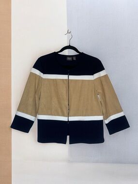 Chico's Women’s Navy, Tan & White Colorblock Zip-Front Jacket